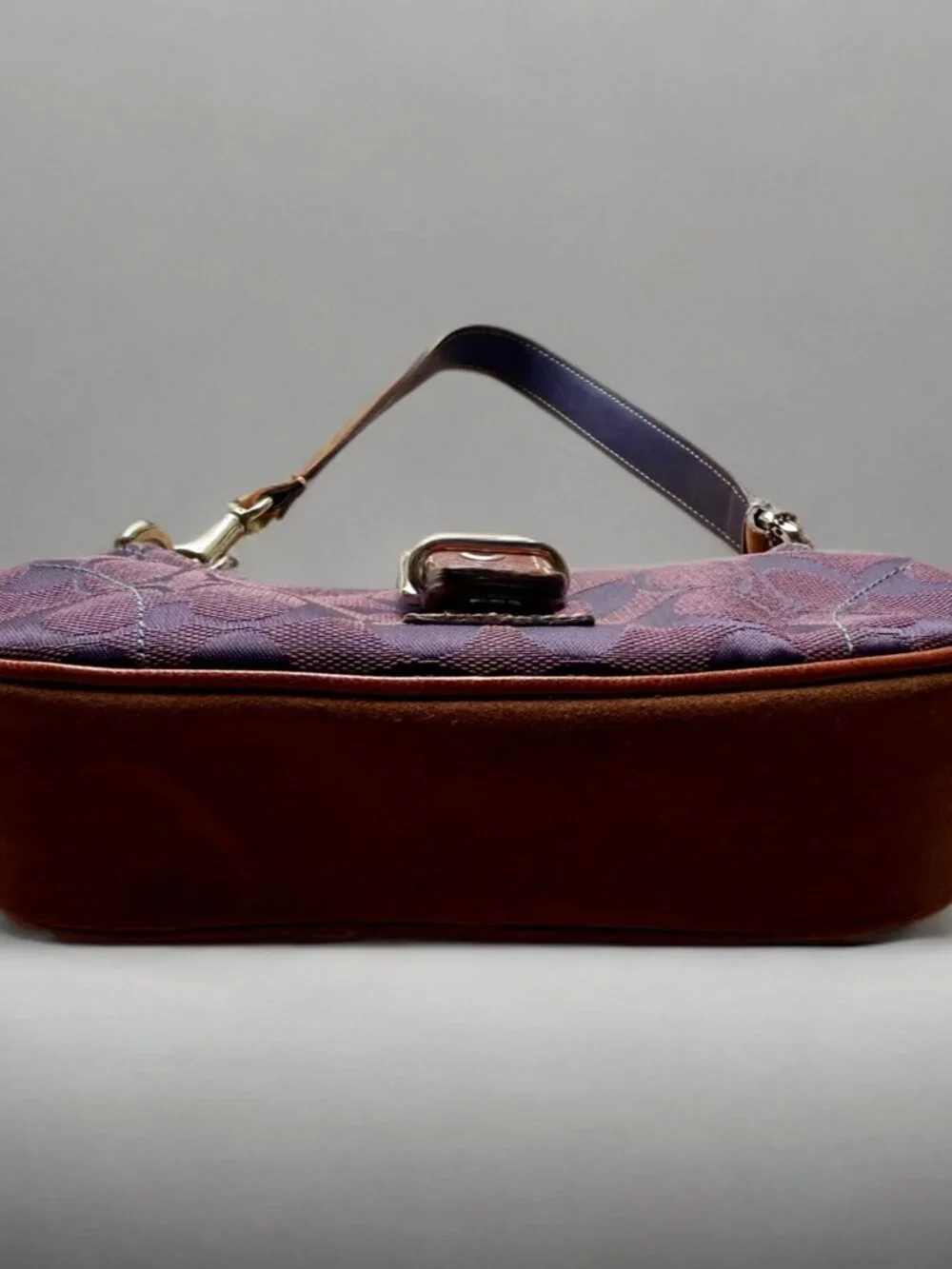 Coach Purple Signature Canvas Suede Demi Buckle Shoulder Bag 6362 - Picture 4 of 11